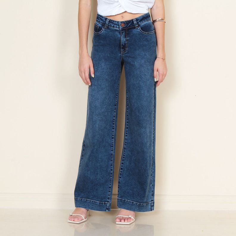 Jeans Wide Leg Pretina Basica 1 Boton Tiro Alto-5