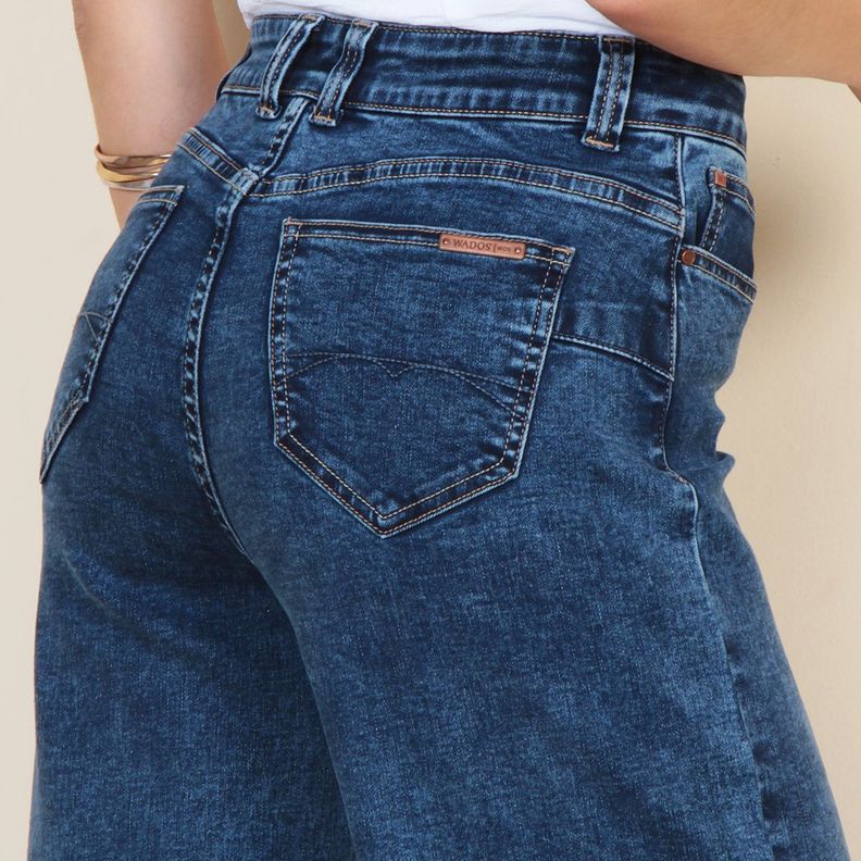 Jeans Wide Leg Pretina Basica 1 Boton Tiro Alto-6