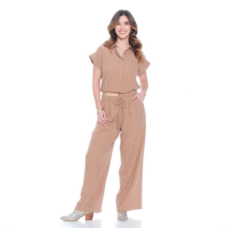 Pantalon Wide Leg Tiro Alto Pretina Basica Elasticada-3