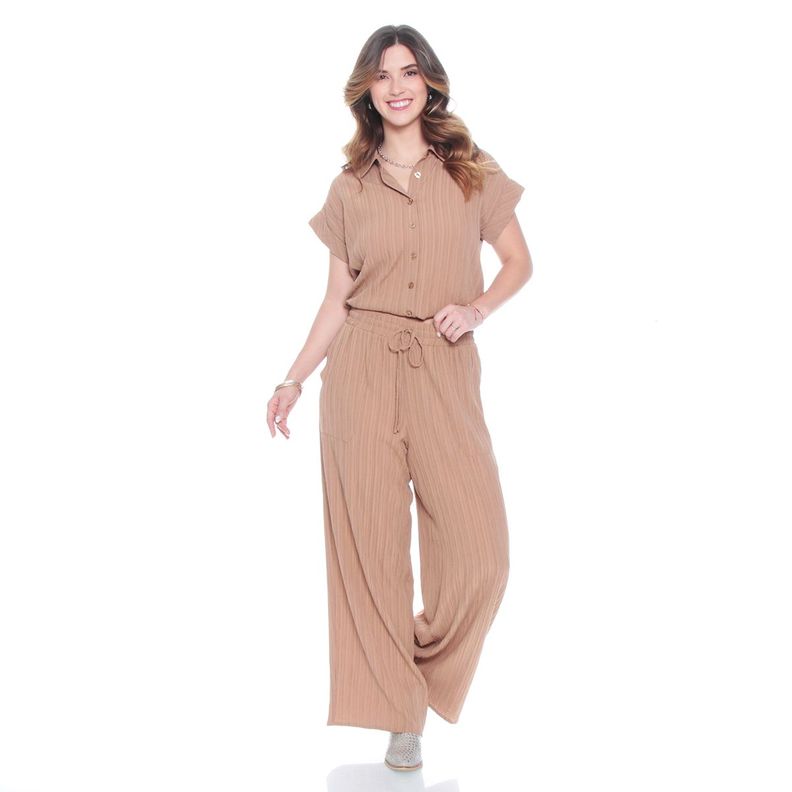Pantalon Wide Leg Tiro Alto Pretina Basica Elasticada-4