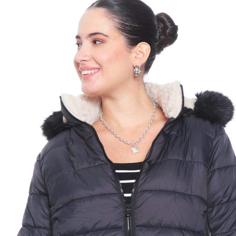 Parka Manga Larga Con Piel En Capucha Bolsillos Con Cierres-2