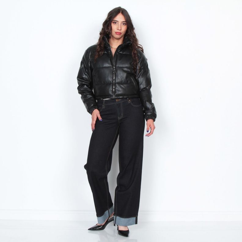 Parka Pufefer Eco Cuero Cropped Manga Larga Con Cintura Ajustable-9