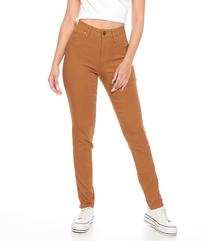 Pantalon Pitillo Tiro Alto Skinny Color Pretina Basica Un Boton-0