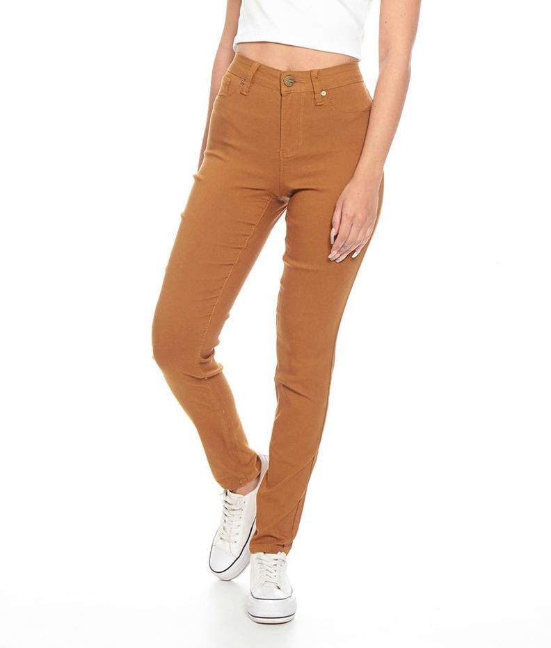 Pantalon Pitillo Tiro Alto Skinny Color Pretina Basica Un Boton-3