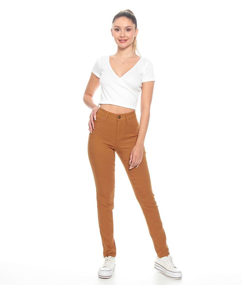 Pantalon Pitillo Tiro Alto Skinny Color Pretina Basica Un Boton-6