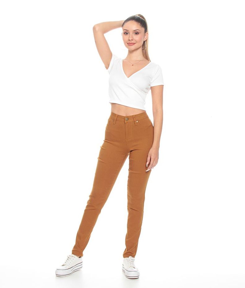 Pantalon Pitillo Tiro Alto Skinny Color Pretina Basica Un Boton-7