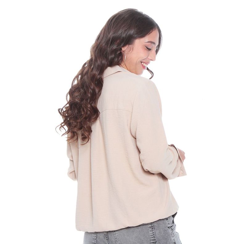 Blusa Manga Larga Solida Con Cintura Ajustable Y Bolsillos-5