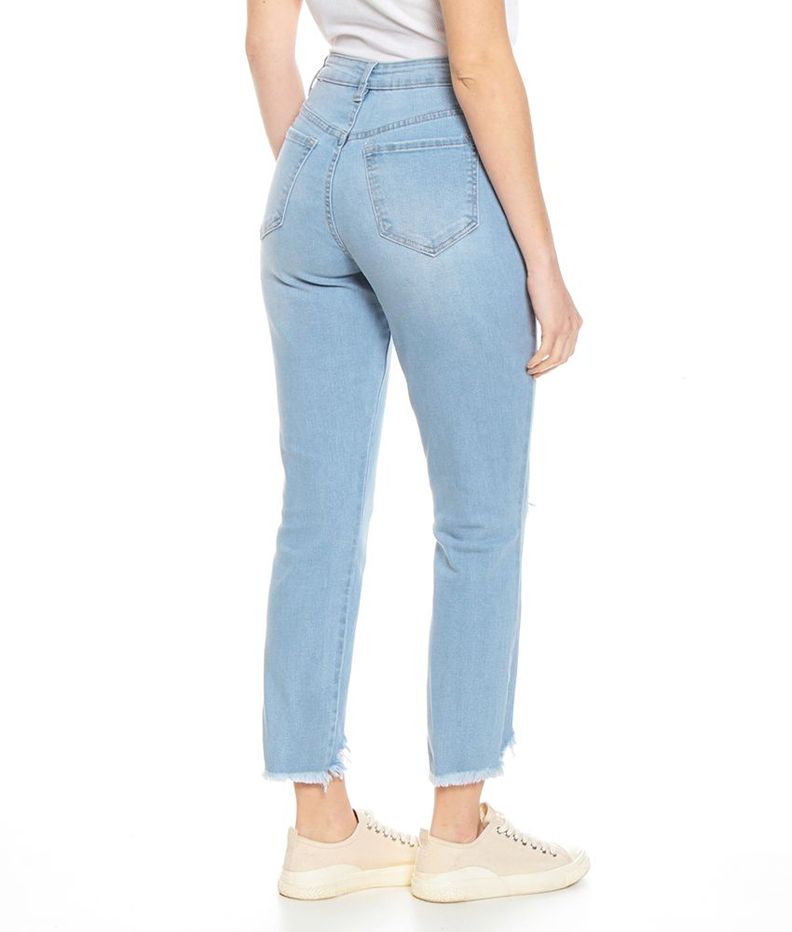 Jeans Basico Crop Tiro Alto Pretina Basica Un Boton Roturas-6