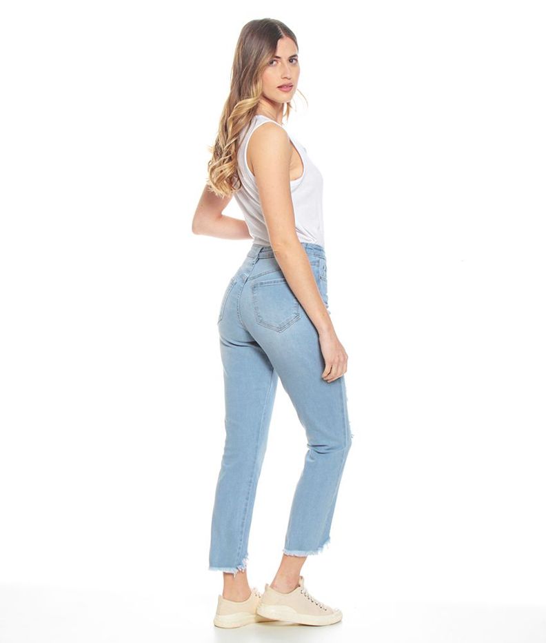 Jeans Basico Crop Tiro Alto Pretina Basica Un Boton Roturas-9