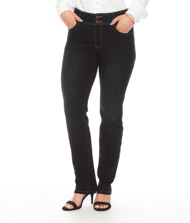 Jeans Straight Tiro Alto  Pretina 2 Botones Push Up-0