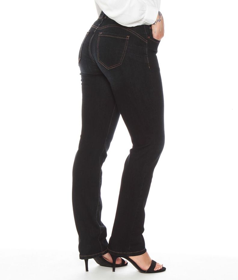 Jeans Straight Tiro Alto  Pretina 2 Botones Push Up-1
