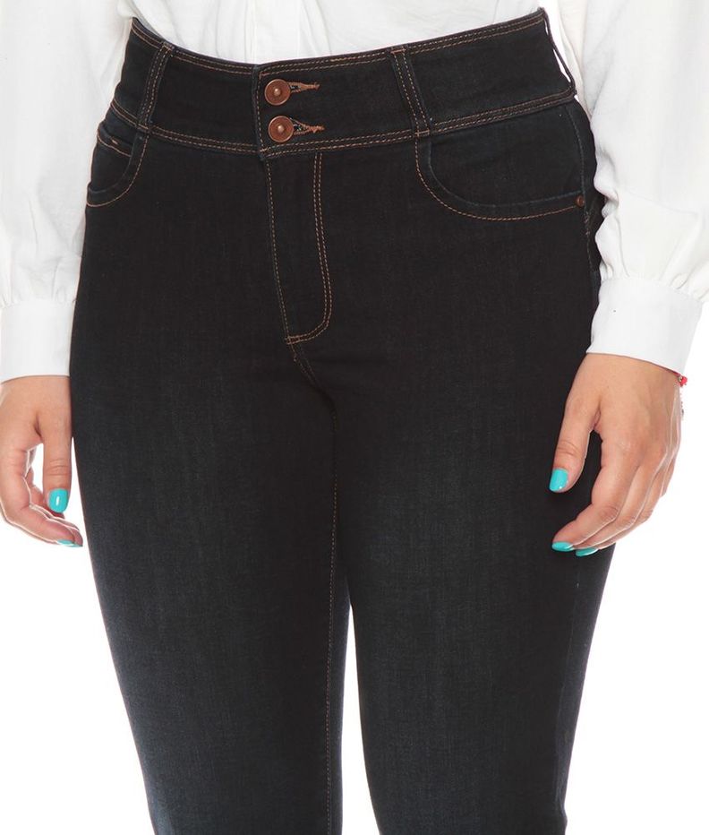 Jeans Straight Tiro Alto  Pretina 2 Botones Push Up-2