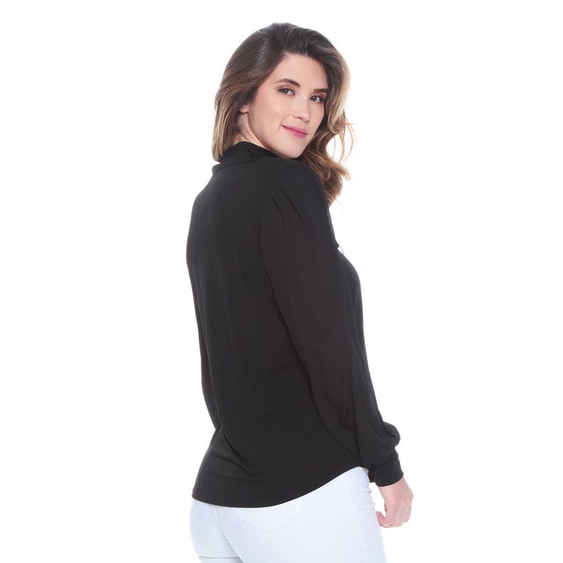 Blusa Manga Larga Solida Scote V Con Cierre En Bolsillos-5