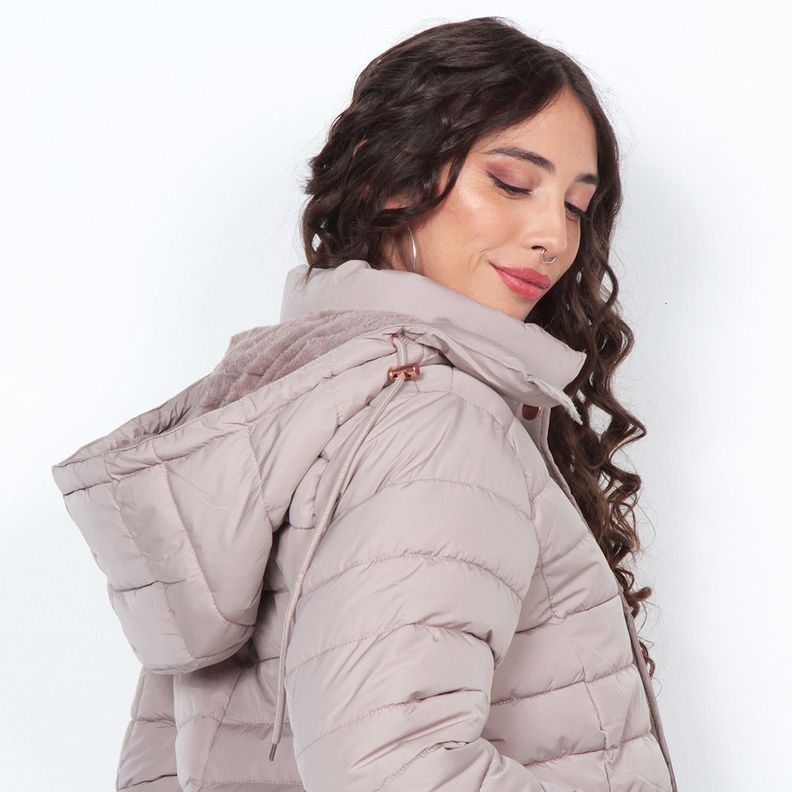 Parka Larga Manga Larga Con Capucha Solida-1
