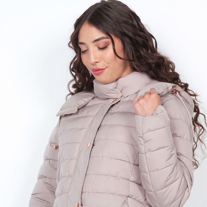 Parka Larga Manga Larga Con Capucha Solida-2