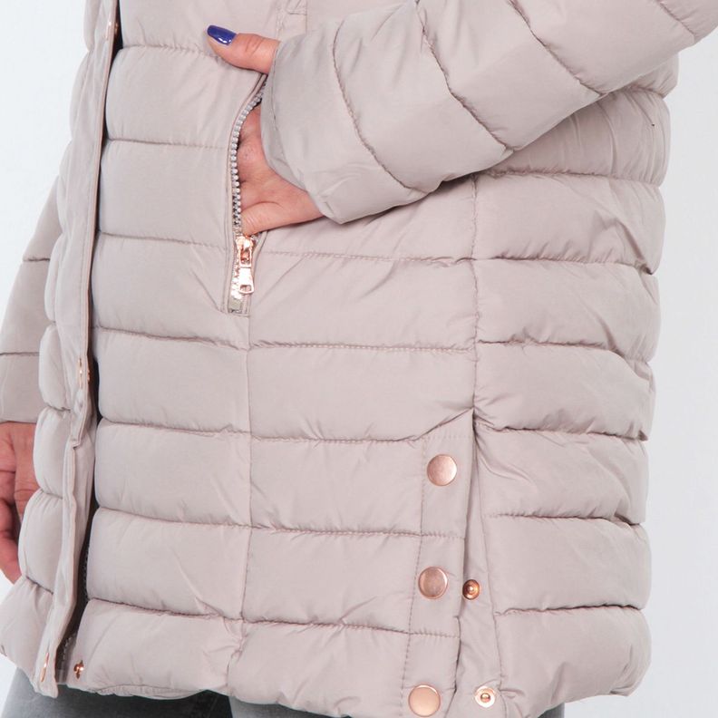 Parka Larga Manga Larga Con Capucha Solida-3