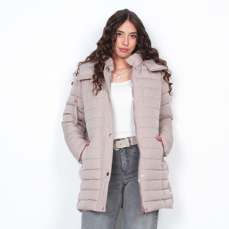 Parka Larga Manga Larga Con Capucha Solida-4