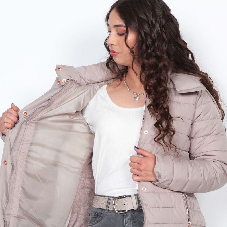Parka Larga Manga Larga Con Capucha Solida-5