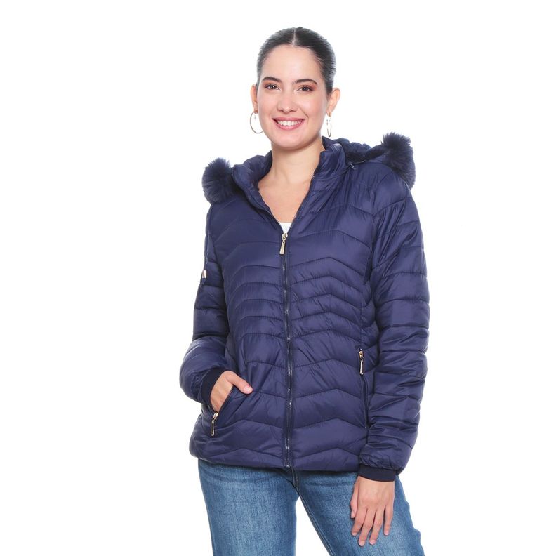 Parka Manga Larga Solido Con Capucha Y Piel Sintetica-0