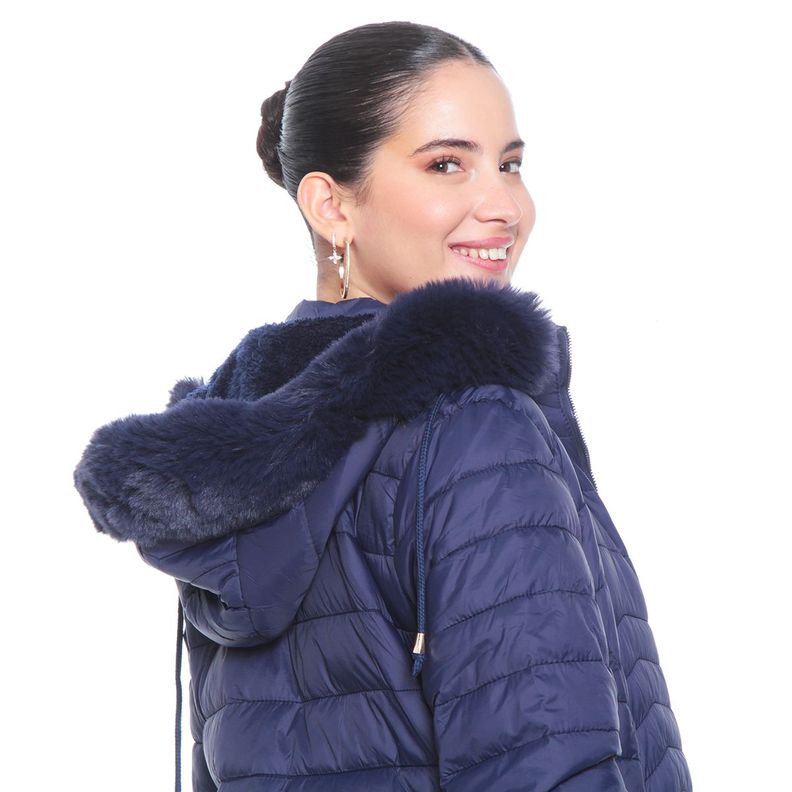 Parka Manga Larga Solido Con Capucha Y Piel Sintetica-1