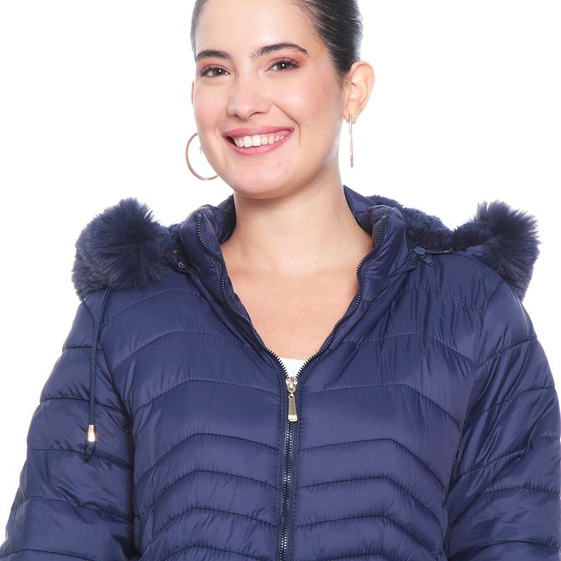 Parka Manga Larga Solido Con Capucha Y Piel Sintetica-2