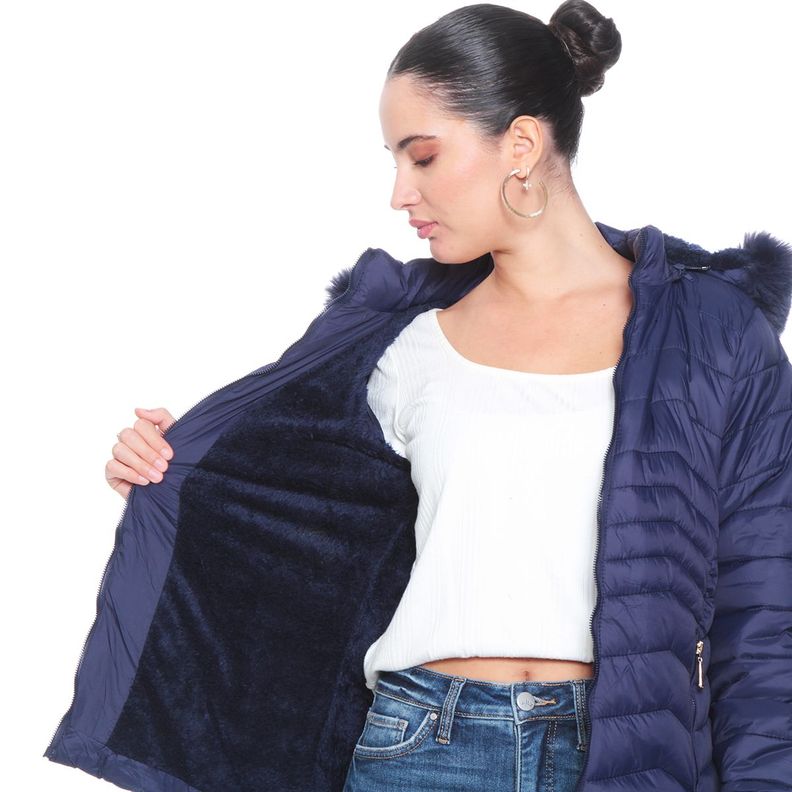 Parka Manga Larga Solido Con Capucha Y Piel Sintetica-5