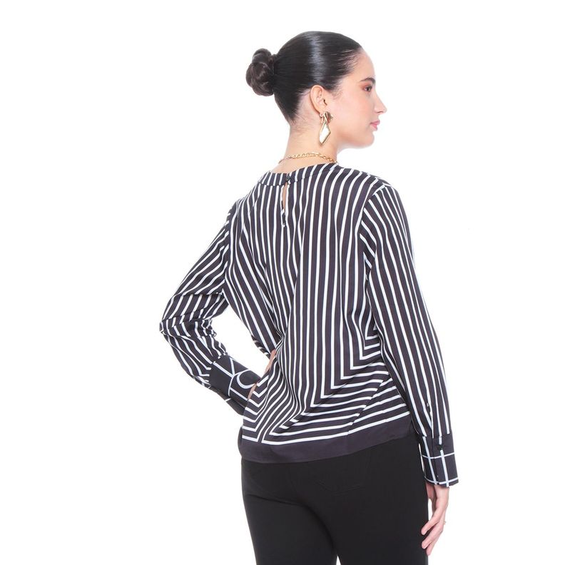 Blusa Manga Larga Listada Escote Redondo-5