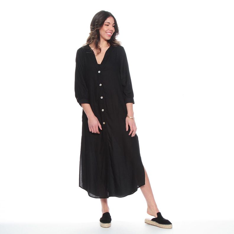 Vestido Manga 3/4 Solido Escote V-0