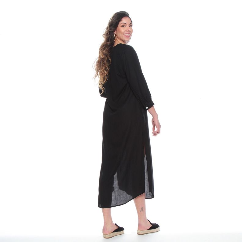 Vestido Manga 3/4 Solido Escote V-2