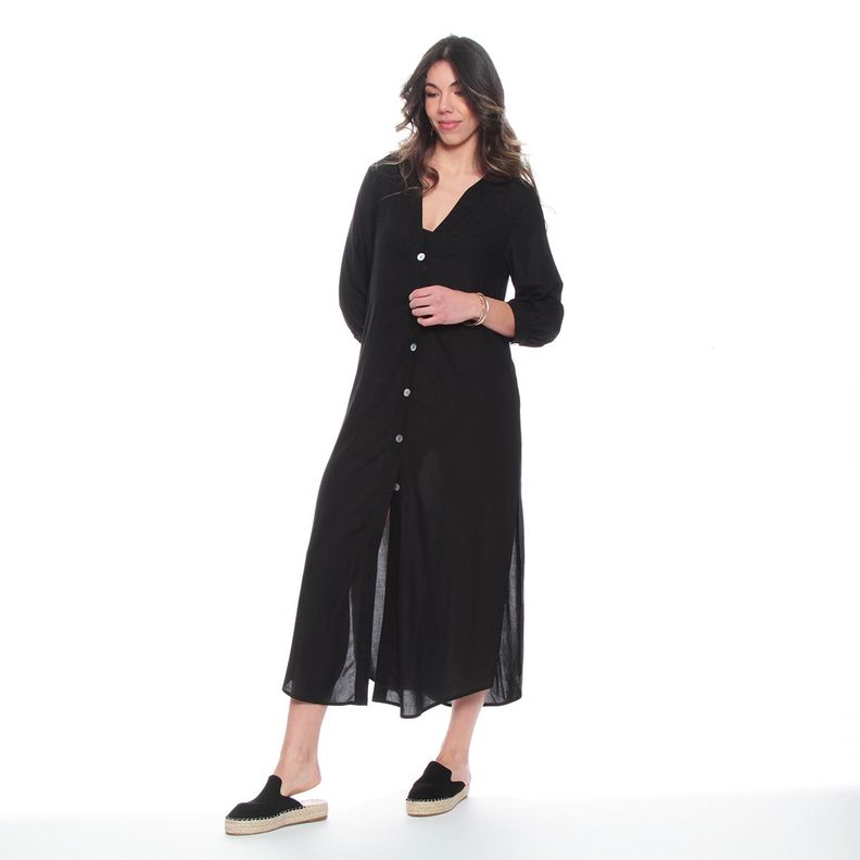 Vestido Manga 3/4 Solido Escote V-3
