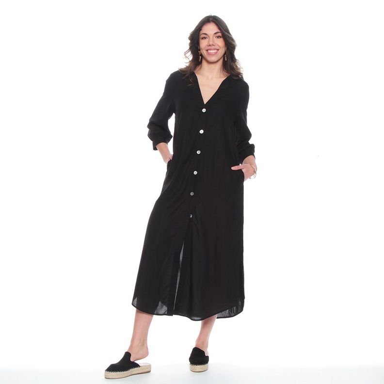 Vestido Manga 3/4 Solido Escote V-4
