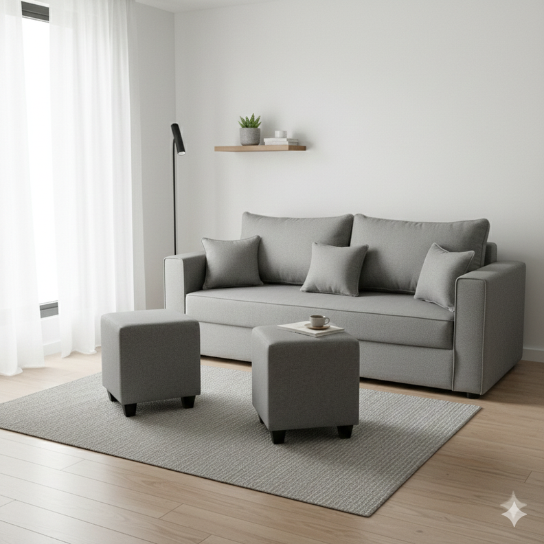 Living Aurelia 3 Cuerpos + 2 Pouf Tela