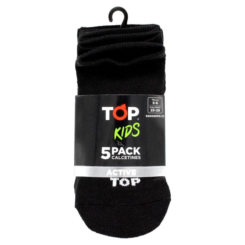 Calcetines Niño Deportivos Tobilleros Negros Pack 5 C1 TOP-3