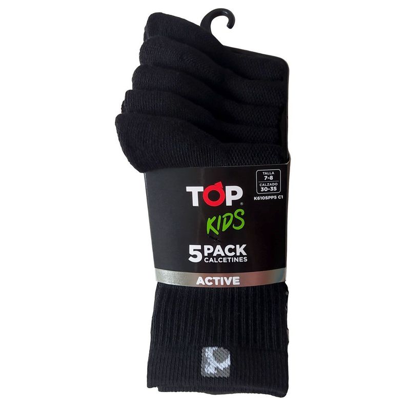 Calcetines Niño Deportivos Largos Negros Pack 5 C1 TOP-2