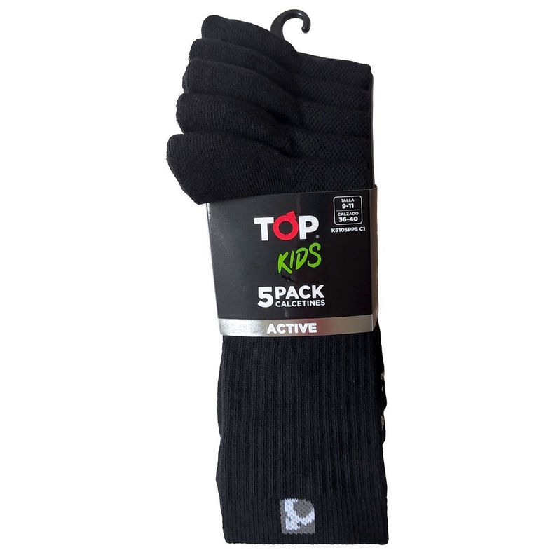 Calcetines Niño Deportivos Largos Negros Pack 5 C1 TOP-3