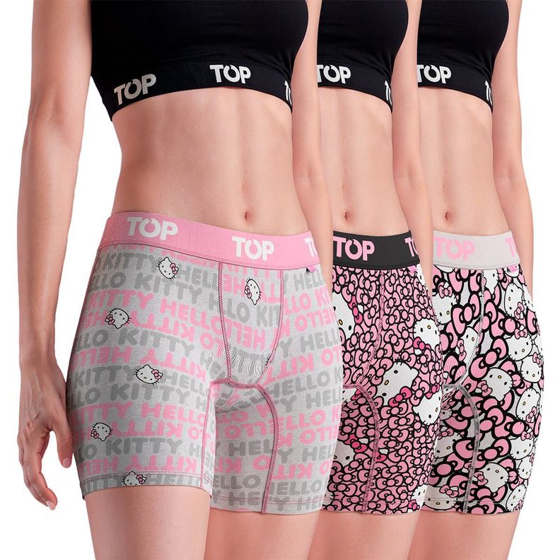 Bóxer Medio MUJER Algodón Pack 3 Hello Kitty C3 TOP-0