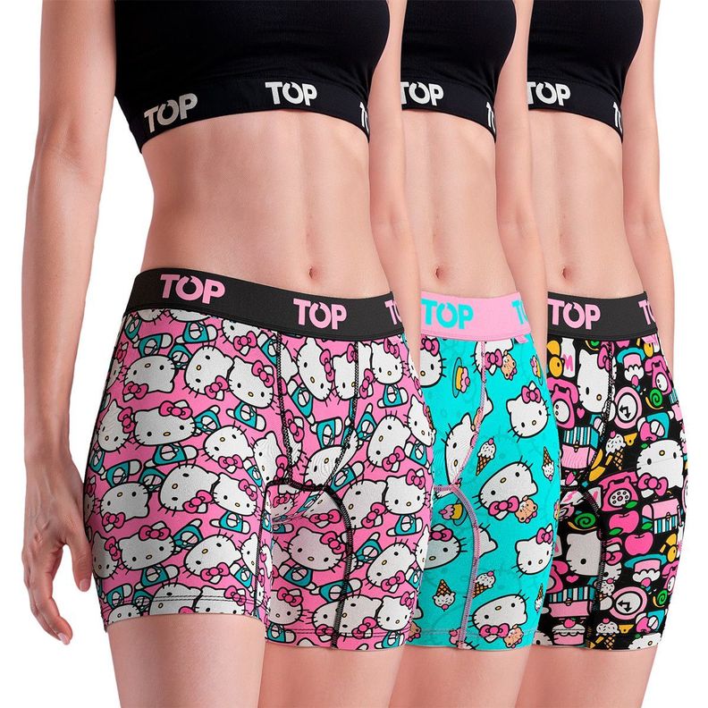 Bóxer Medio MUJER Algodón Pack 3 Hello Kitty C1 TOP-0