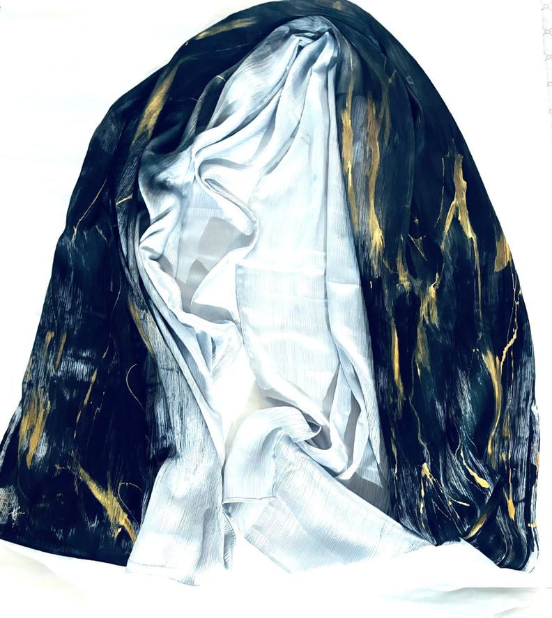 PAÑUELO DE SEDA Y VISCOSA HECHO A MANO DISEÑO EXCLUSIVO-0