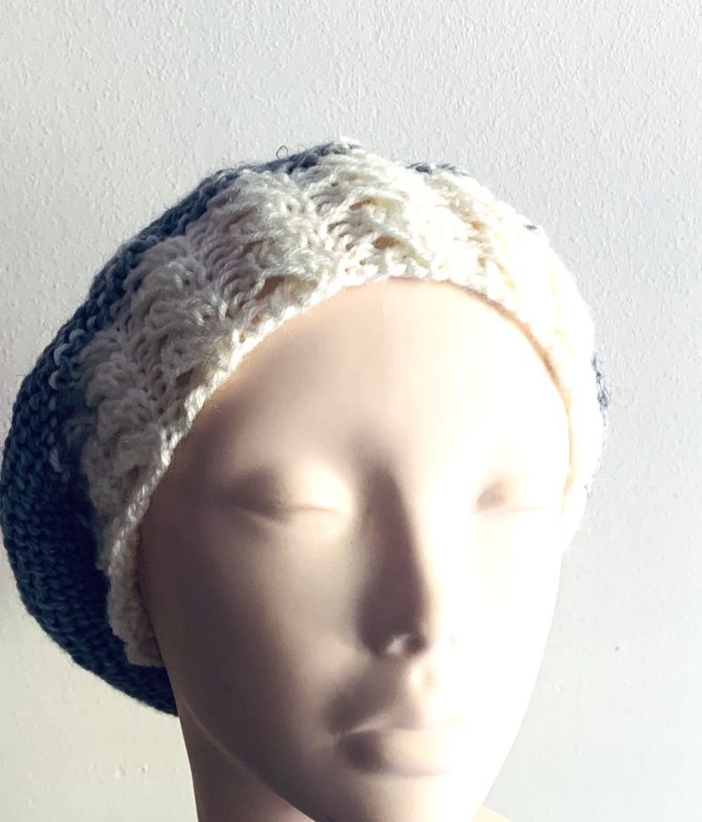 gorro de lana gris/marfil tejido a mano diseño exclusivo-2