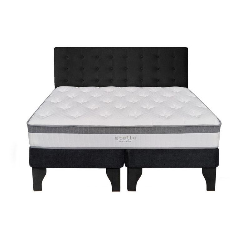 Cama Europea Stella 2 Plazas + Respaldo Capitoné Negro-0