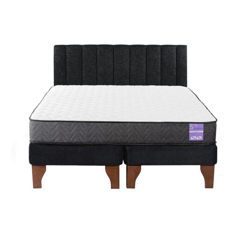 Cama Europea 2 Plazas + Respaldo Tubular Madera Negro-0