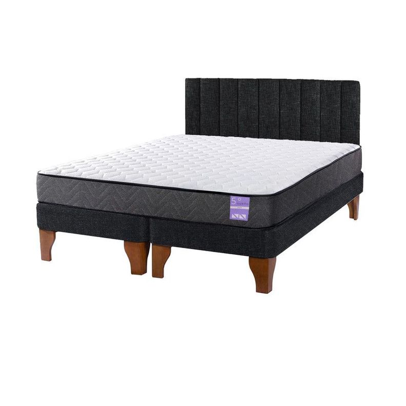 Cama Europea 2 Plazas + Respaldo Tubular Madera Negro-1