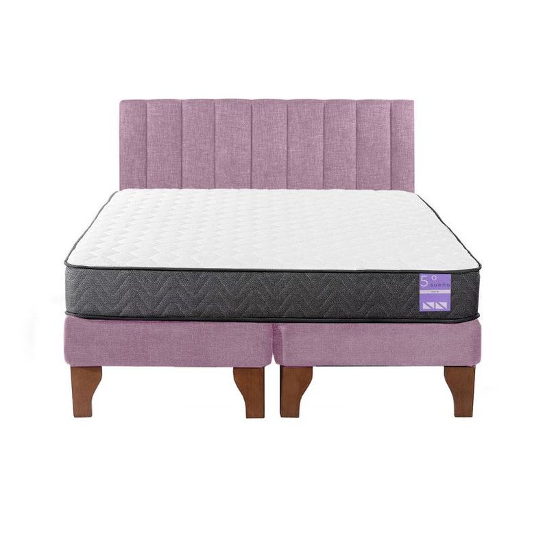 Cama Europea 2 Plazas + Respaldo Tubular Madera Rosado-0