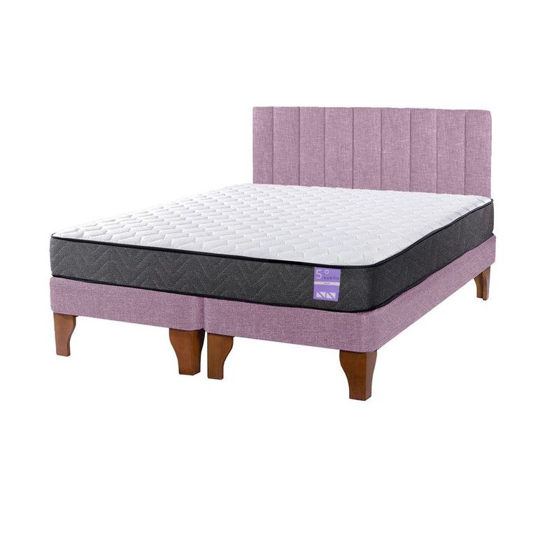 Cama Europea 2 Plazas + Respaldo Tubular Madera Rosado-1