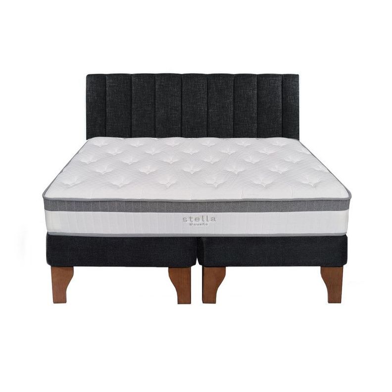 Cama Europea Stella 2 Plazas + Respaldo Tubular Madera Negro-0