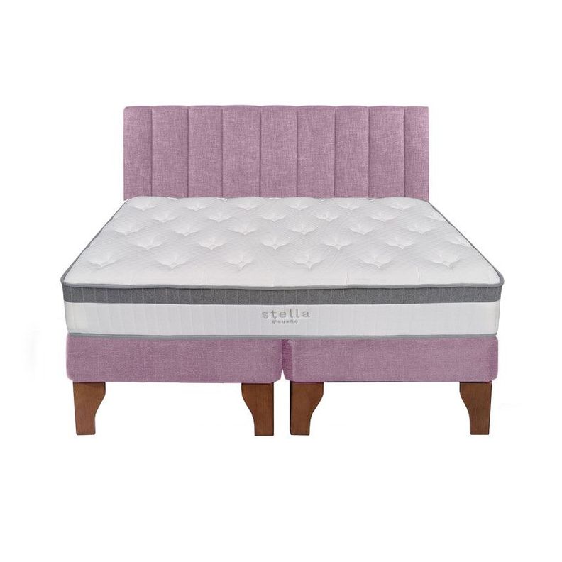 Cama Europea Stella 2 Plazas + Respaldo Tubular Madera Rosada-0