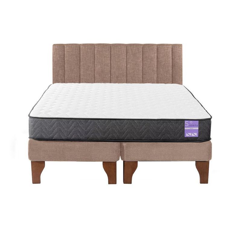 Cama Europea 2 Plazas + Respaldo Tubular Madera Beige-0