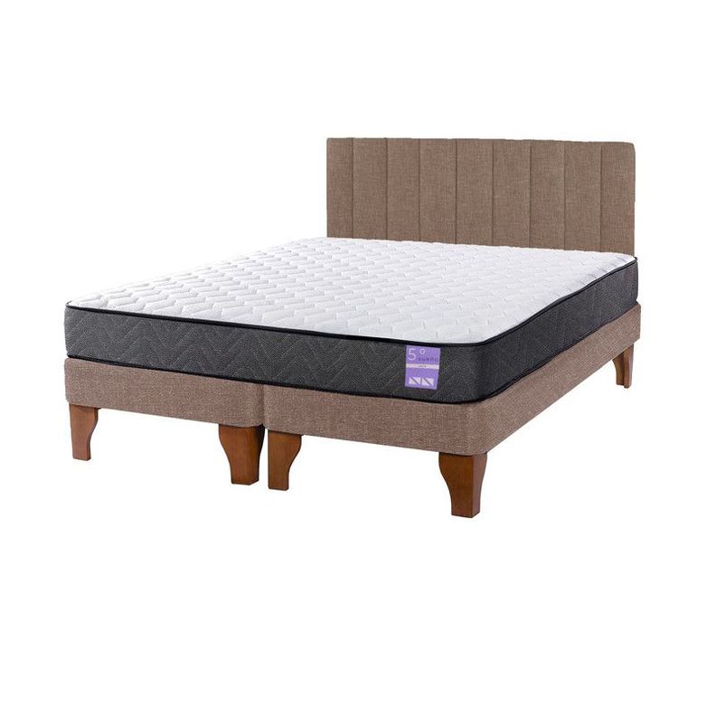 Cama Europea 2 Plazas + Respaldo Tubular Madera Beige-1