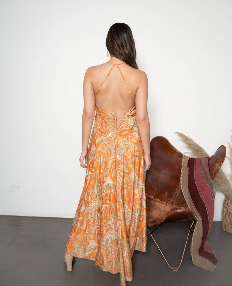 Vestido de fiesta largo Arya liso naranjo turquesa talla única-1