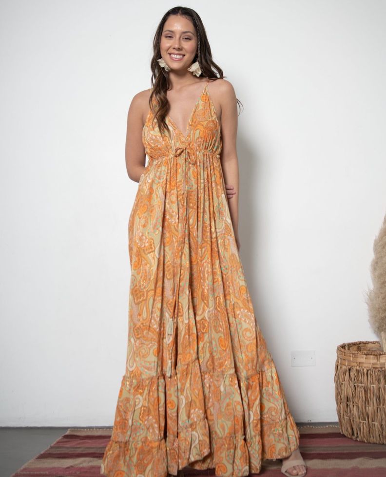 Vestido de fiesta largo Raga naranjo turquesa talla única -0